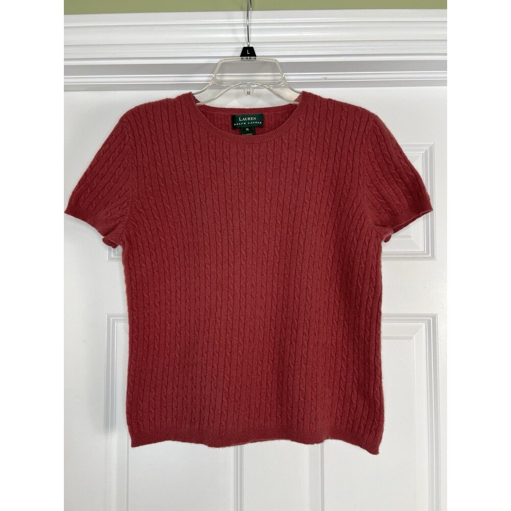 Lauren Ralph Lauren Salmon Merino Wool Cashmere Cable Knit Sweater XL VTG 90s